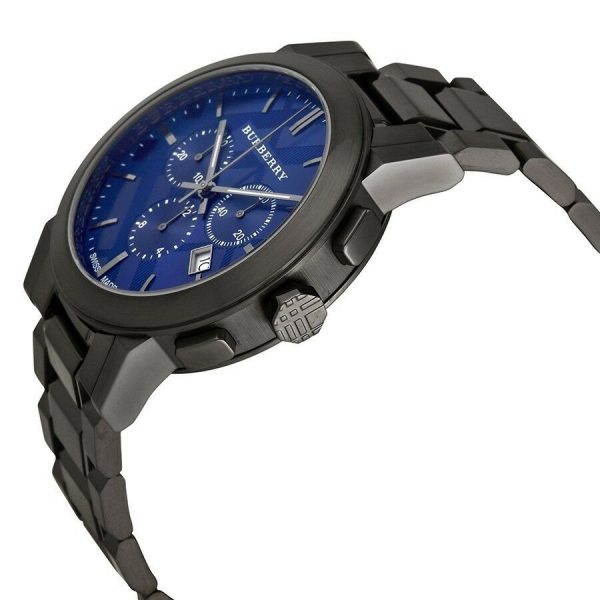 שעון יד ברברי אפור לגבר כרונוגרף רקע כחול דגם BU9365 מהצד