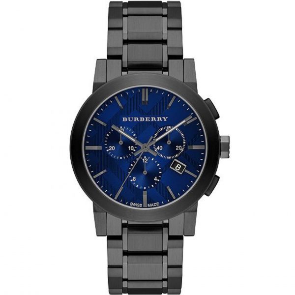 שעון יד ברברי אפור לגבר כרונוגרף רקע כחול דגם BU9365