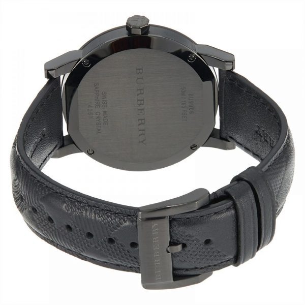 שעון יד BURBERRY רצועת עור שחורה קלאסי לגבר BU9906 מאחור