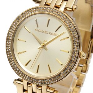 שעון יד מייקל קורס מוזהב לאישה משובץ זהב צהוב דגם MK3191 תמונת תקריב