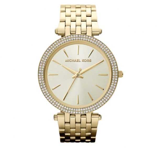 שעון יד מייקל קורס מוזהב לאישה משובץ זהב צהוב דגם MK3191
