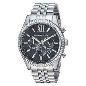 שעון יד MICHAEL KORS לגבר כסוף משונן רקע שחור MK8602 הדגם הנמכר ביותר