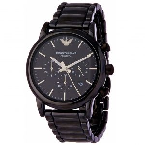 שעון יד ARMANI קרמיקה שחורה לגבר דגם AR1507 מהצד