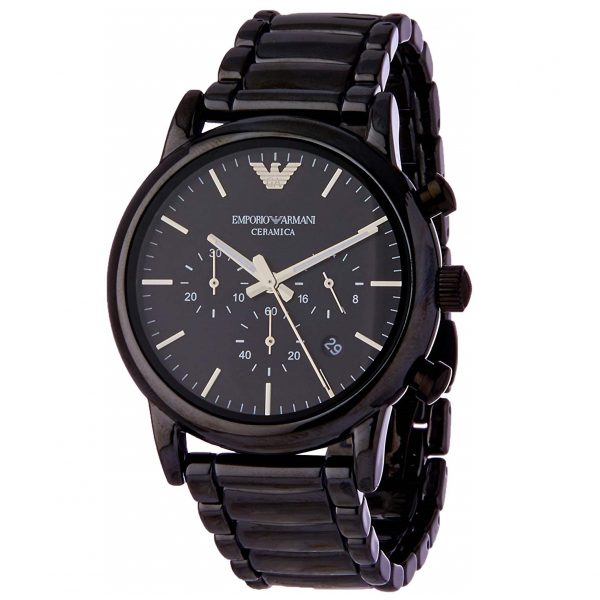שעון יד ARMANI קרמיקה שחורה לגבר דגם AR1507 מהצד