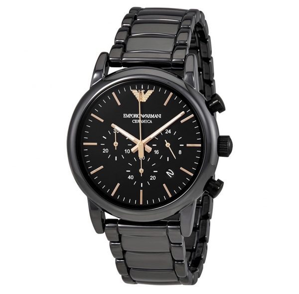 שעון יד ארמני קרמיקה שחורה לגבר דגם AR1509 מהצד