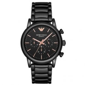 שעון יד ארמני קרמיקה שחורה לגבר דגם AR1509