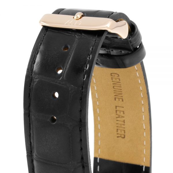 שעון יד דניאל וולינגטון לגבר רוז גולד רצועת עור שחורה DW00100014 סוגר שעון