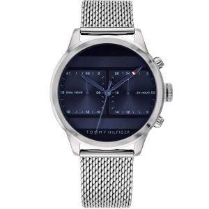 שעון יד טומי לגבר DUAL TIME רצועת רשת כסופה דגם 1791596