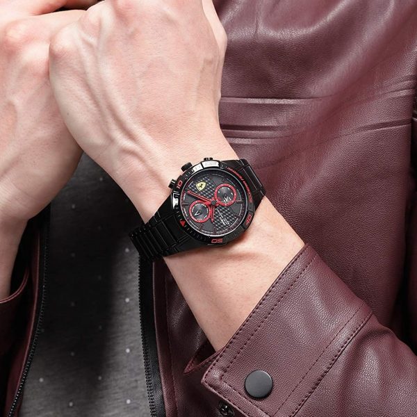שעון יד FERRARI לגבר כרונוגרף מושחר עם אדום דגם 0830635