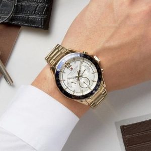 שעון יד טומי הילפיגר לגבר מוזהב בזל כחול 1791121