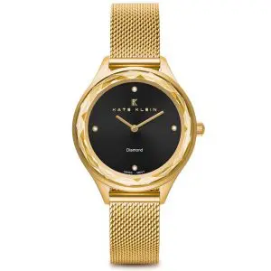 שעון יד קייט קליין מוזהב לאישה דגם KK2214 רקע שחור