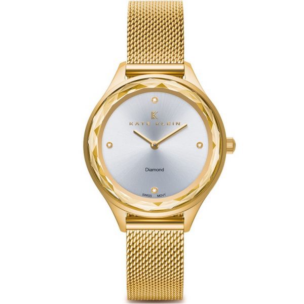 שעון יד קייט קליין מוזהב לאישה דגם KK2215 רקע כסוף