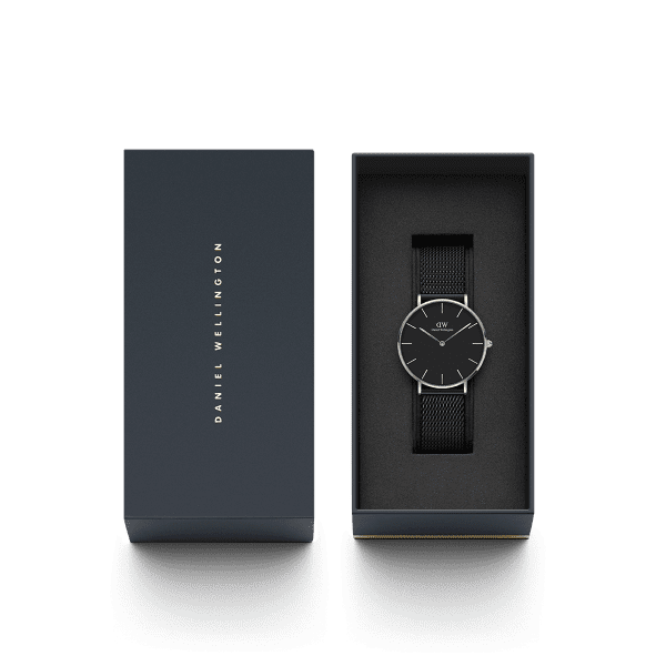 שעון יד דניאל וולינגטון רשת מושחר DW00100308 גודל 36 מ"מ עם קופסא