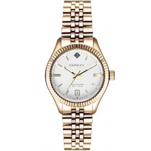שעון יד גאנט לאישה מוזהב רקע לבן G136008