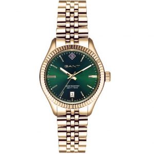 שעון יד GANT לאישה מוזהב רקע ירוק דגם G136011