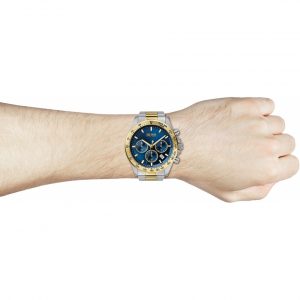 שעון יד בוס כסוף בשילוב זהב רקע כחול דגם 1513767