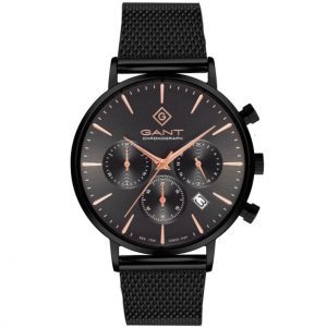 שעון יד GANT רשת שחור עם מחוגים מוזהבים לגבר דגם G123015