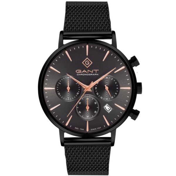 שעון יד GANT רשת שחור עם מחוגים מוזהבים לגבר דגם G123015