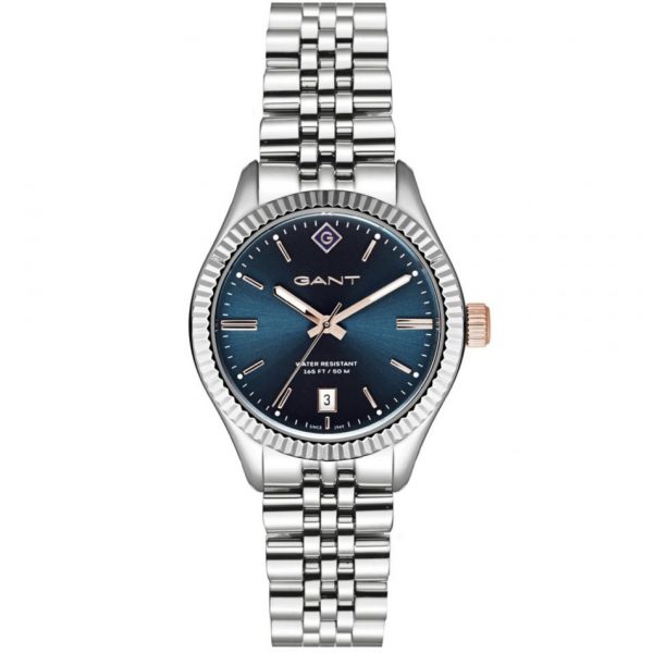 שעון יד גאנט לאישה לוח כחול וזהב אדום G136004