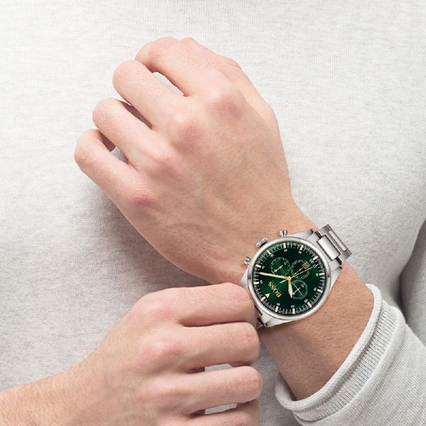 שעון יד הוגו בוס לגבר רקע ירוק דגם 1513868