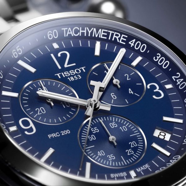 שעון יד טיסו PRC200 כסוף רקע כחול לגבר דגם T114.417.11.047.00