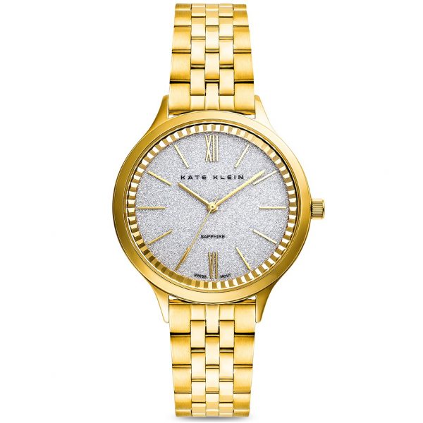 שעון יד קייט קליין לאישה מוזהב KK3110 לוח מנצנץ KATE KLEIN שעונים