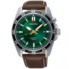 שעון יד SEIKO קינטי לגבר לוח ירוק רצועת עור חומה SKA791P1