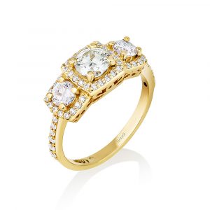 טבעת 3 אבני חן מוסונייט 1.2 קארט זהב צהוב 14K