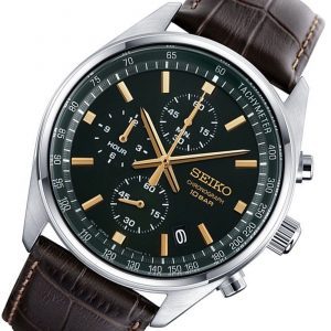 שעון יד סייקו רצועת עור רקע ירוק לגבר דגם ssb385p1