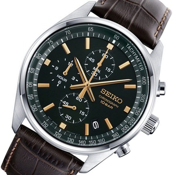 שעון יד סייקו רצועת עור רקע ירוק לגבר דגם ssb385p1