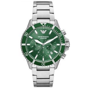 שעון יד ארמני לגבר לוח ירוק רצועת מתכת דגם AR11500
