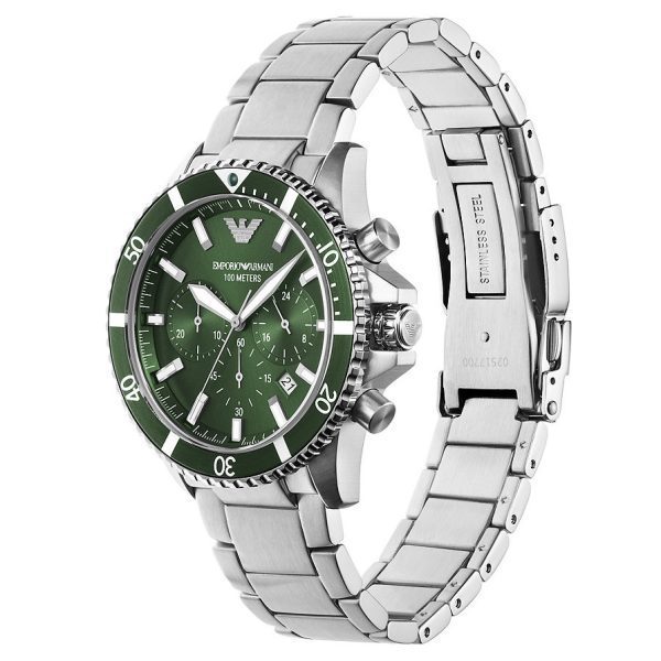 שעון יד אימפוריו ארמני לגבר לוח ירוק רצועת מתכת דגם AR11500