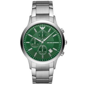 שעון יד ארמני לגבר לוח ירוק רצועת מתכת דגם AR11507