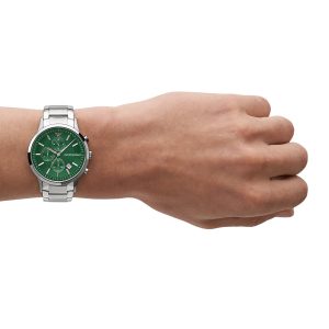 שעון יד ARMANI לגבר לוח ירוק רצועת מתכת דגם AR11507