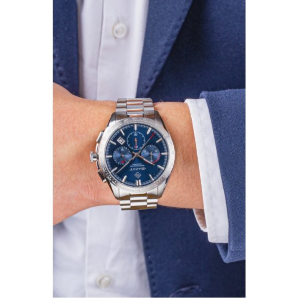שעון יד GANT לגבר רצועת מתכת רקע כחול דגם G168004