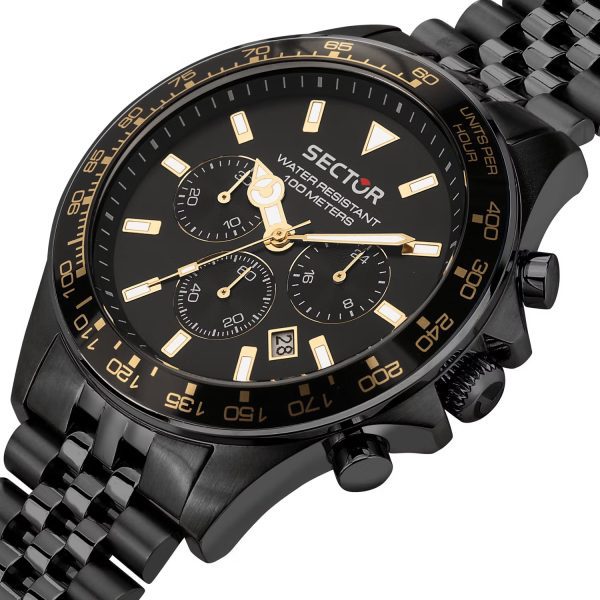 שעון יד SECTOR לגבר מושחר בשילוב זהב צהוב דגם R3273661029