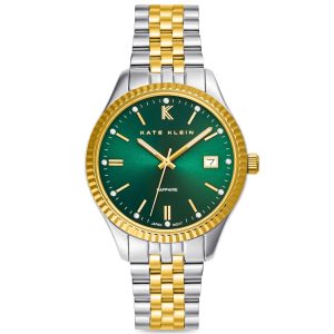 שעון יד KATE KLEIN לאישה רקע ירוק משולב זהב וכסף דגם KK3138