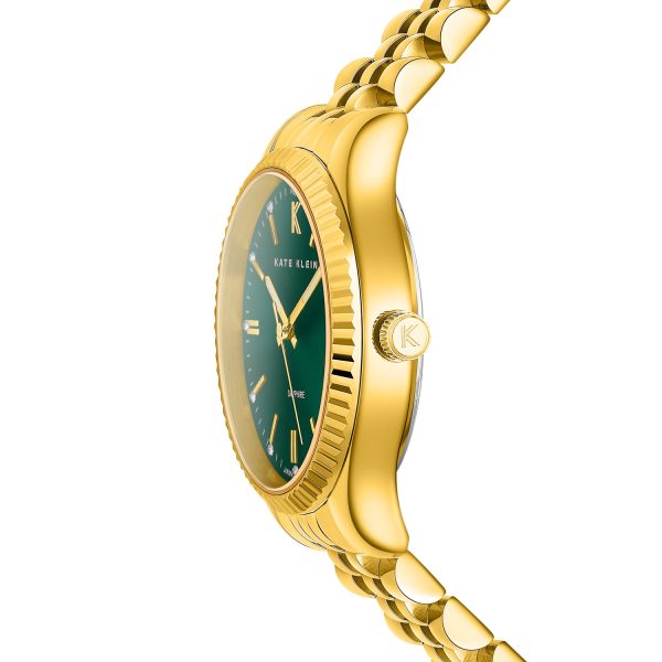 שעון יד KATE KLEIN לאישה ירוק מוזהב תמונה מהצד דגם KK3139