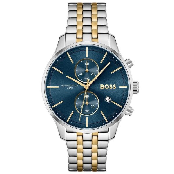 שעון יד BOSS לגבר רקע כחול בשילוב זהב הוגו בוס 1513976
