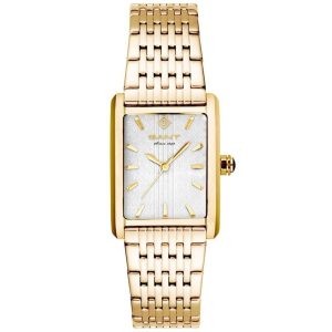 שעון יד גאנט מלבני מוזהב לאישה זהב רקע כסוף G173002