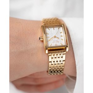 שעון יד GANT מלבני מוזהב לאישה זהב רקע כסוף G173002