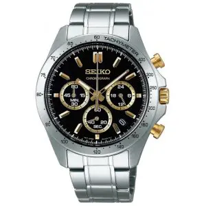 שעון יד SEIKO כרונוגרף לוח שחור בשילוב זהב צהוב לגבר SBTR015