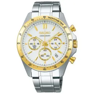 שעון יד SEIKO כרונוגרף לוח לבן בשילוב זהב צהוב לגבר SBTR024