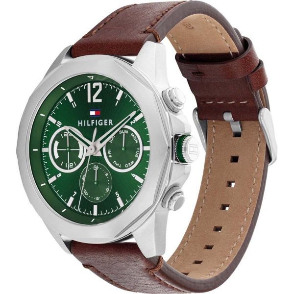 שעון יד טומי הילפיגר לגבר רצועת עור רקע ירוק 1792064