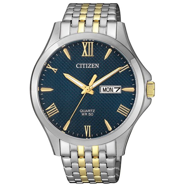 שעון יד סיטיזן לגבר CITIZEN זהב כסף לוח כחול BF2024-50L