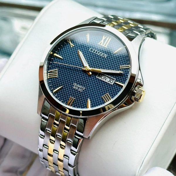 שעון יד סיטיזן לגבר CITIZEN משולב זהב כסף לוח כחול BF2024-50L