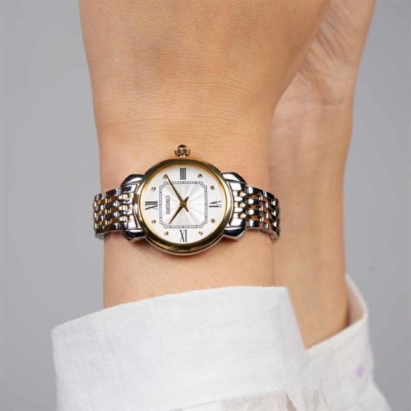 שעון יד סייקו לאישה רצועת מתכת בשילוב זהב וכסף SUR498P1 על יד