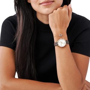 שעון יד מייקל קורס זהב אדום רצועת עור לוגו MK לאישה MK1036
