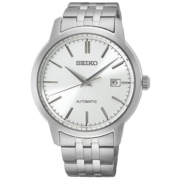 שעון יד SEIKO לגבר אוטומטי רקע לבן כסוף דגם SRPH85K1