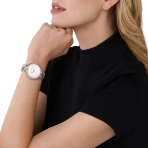 שעון יד מייקל קורס לאישה כסוף משולב זהב אדום לוגו MK דגם MK4667